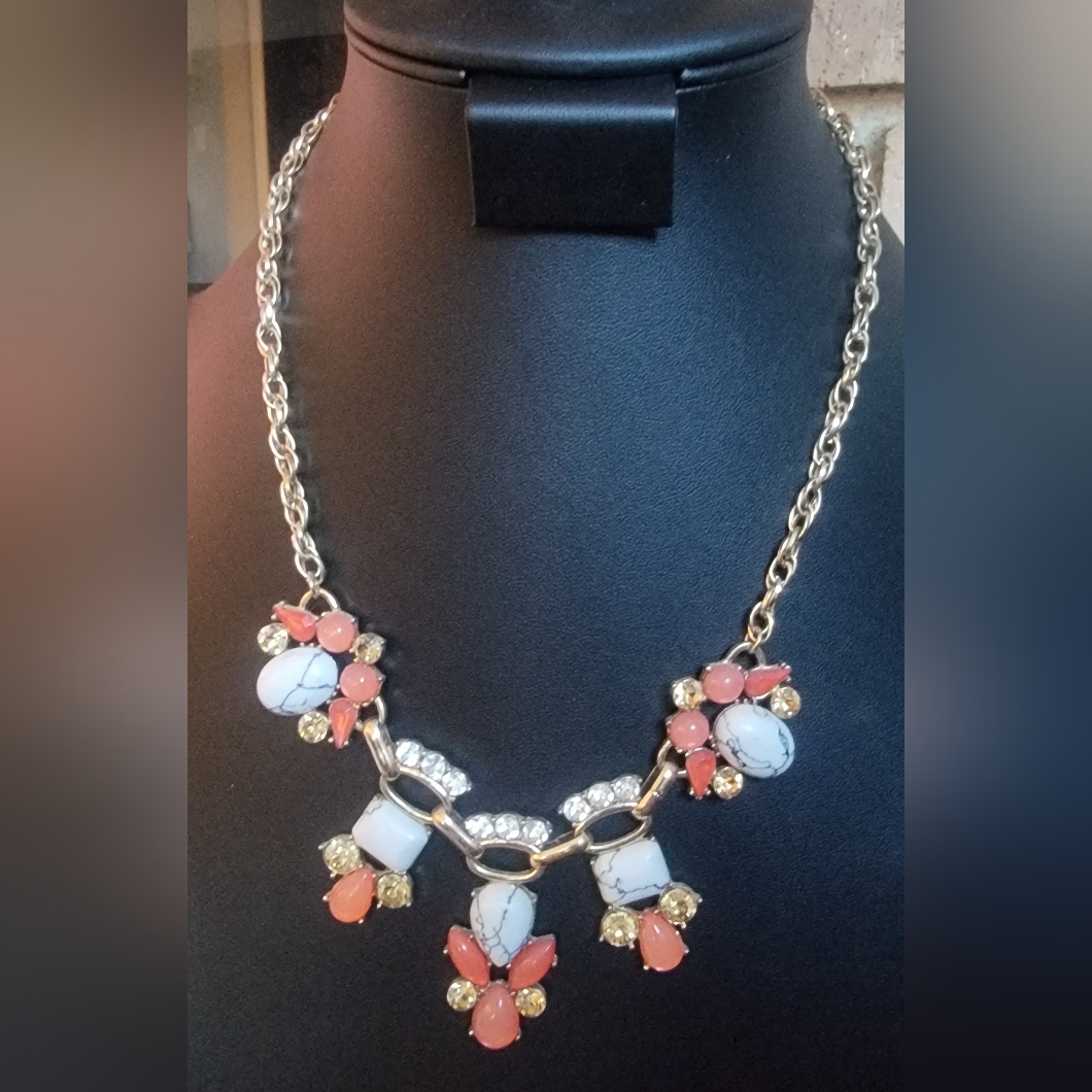 Lane Bryant Goldtone Coral, Stone And Rhinestone Statement Necklace
